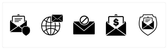 A set of 5 business icons as message security, global message, forbidden chat vector