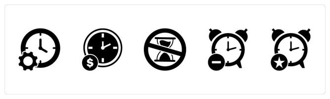 A set of 5 business icons as time management, time is money, no patience vector