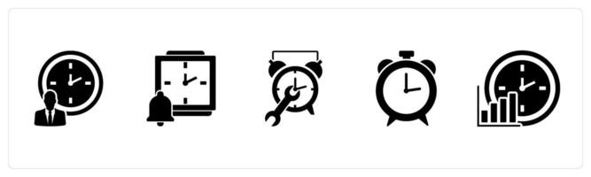 A set of 5 business icons as time management, time notification, time settings, vector