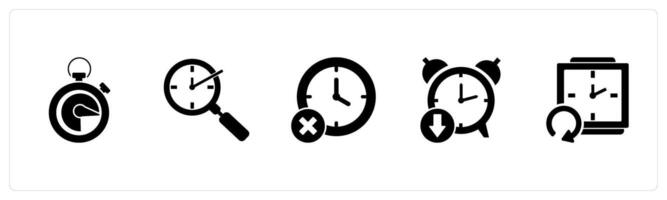 A set of 5 business icons as speedometer, search time, out of time vector