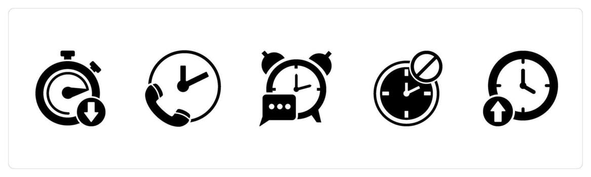 A set of 5 business icons as down time, call on time, message alarm vector