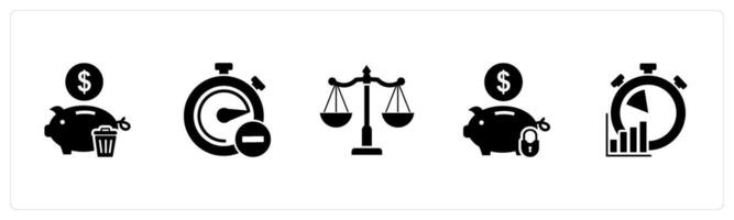 A set of 5 business icons as remove bank, remove time, balance vector