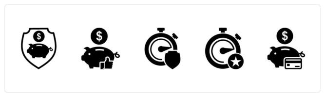 A set of 5 business icons as savings security, like bank, time security vector