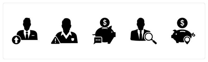 A set of 5 business icons as upload profile, account maintenance, bank message vector