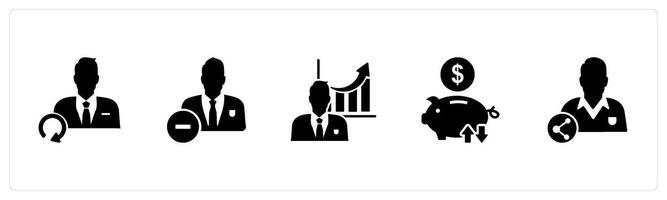 A set of 5 business icons as update user, remove user, business growth vector