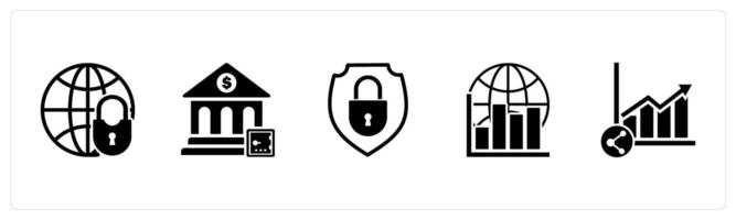 A set of 5 business icons as global security, bank locker, lock security vector