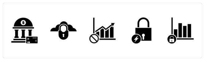 A set of 5 business icons as online banking, cloud security, graph prohibited vector