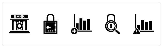 A set of 5 business icons as bank renovate, lock, add graph vector