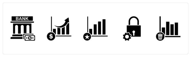 A set of 5 business icons as financial institution, revenue growth, favorite graph vector