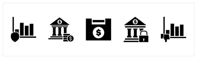 A set of 5 business icons as graph security, financial institution, financial lock vector