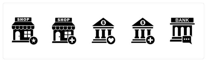 A set of 5 business icons as favorite shopping, add store, favorite bank vector