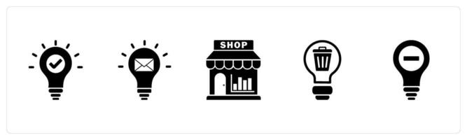A set of 5 business icons as approve idea, message idea, revenue store vector
