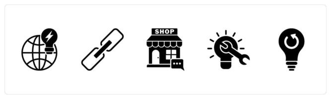 A set of 5 business icons as generate idea, link, email shop vector