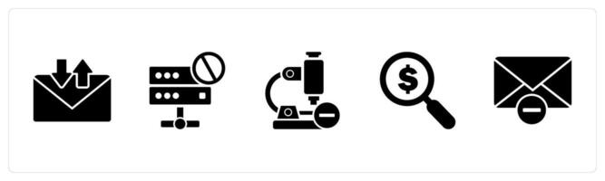A set of 5 business icons as message, server prohibition, remove microscope vector