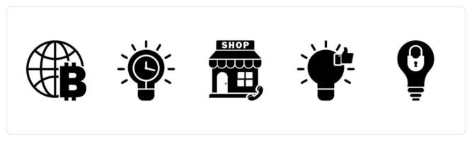 A set of 5 business icons as global currency, time management, calling store vector