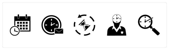 A set of 5 business icons as schedule, message on time, sandglass vector