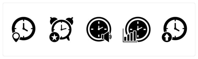 A set of 5 business icons as time location, favorite time, time speaker vector