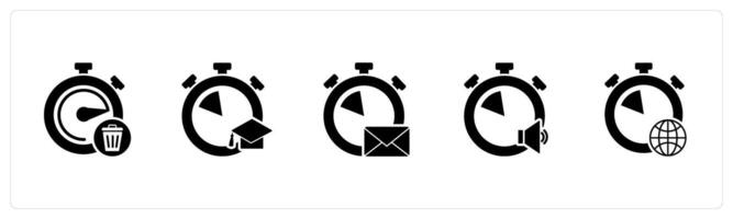 A set of 5 business icons as waste of time, study time, message time vector