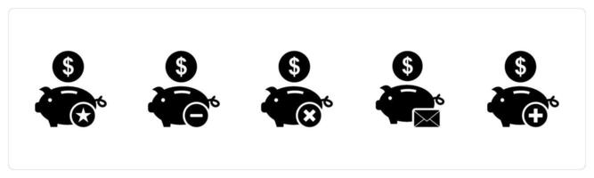 A set of 5 business icons as favorite piggy bank, remove savings, savings message vector