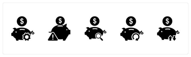A set of 5 business icons as bank setting, bank maintenance, search savings vector