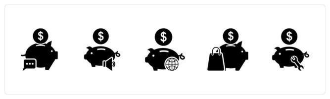 A set of 5 business icons as bank message, bank speaker, global banking vector