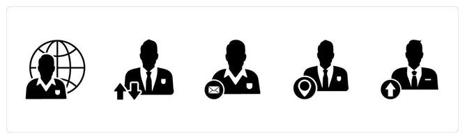 A set of 5 business icons as global business, synchronization profile, business message vector