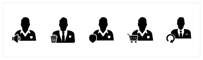 A set of 5 business icons as listening music, remove user, user security vector