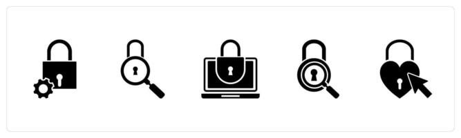 A set of 5 business icons as lock settings, lock search, laptop security vector