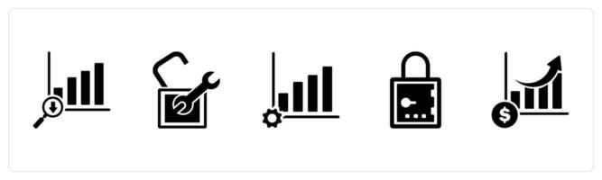 A set of 5 business icons as search analytics, settings, graph settings vector