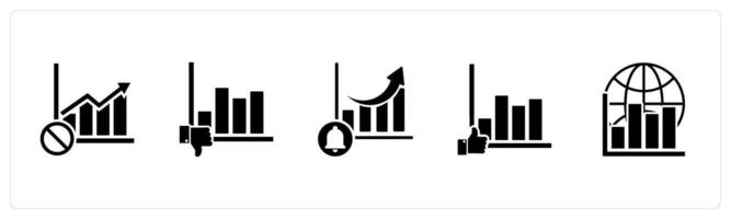 A set of 5 business icons as graph prohibited, dislike graph, growth notification vector