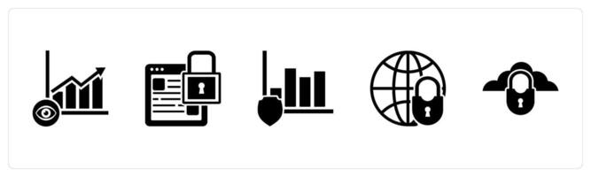A set of 5 business icons as view analysis, webpage security, graph security vector