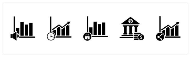 A set of 5 business icons as speaker graph, growth time, growth security vector