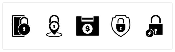 A set of 5 business icons as mobile security, location security, financial lock vector