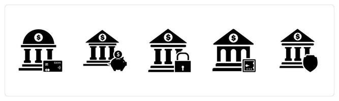 A set of 5 business icons as online banking, bank savings, bank protection vector