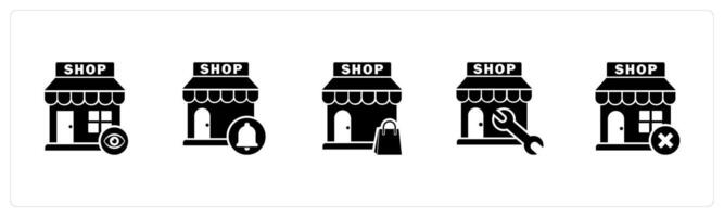 A set of 5 business icons as view store, store notification, shopping bag vector
