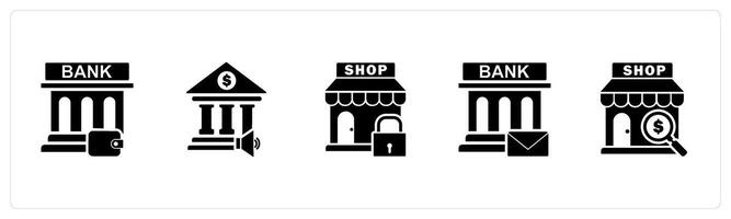 A set of 5 business icons as bank wallet, bank speaker, store security vector