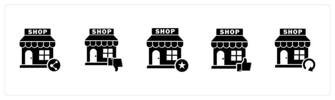 A set of 5 business icons as share store, dislike store, favorite shopping vector