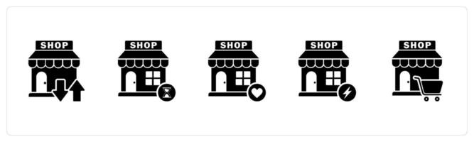 A set of 5 business icons as transformation store, shopping time, favorite shopping vector