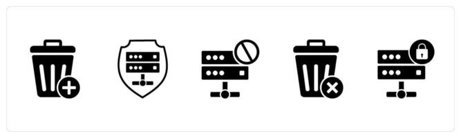 A set of 5 business icons as trash, server security, server prohibited vector
