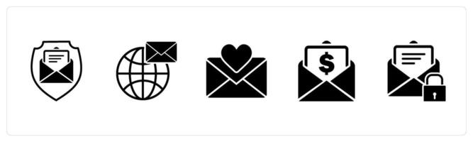A set of 5 business icons as message security, global message, favorite message vector