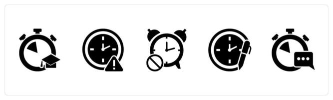 A set of 5 business icons as study time, time maintenance, time prohibited vector