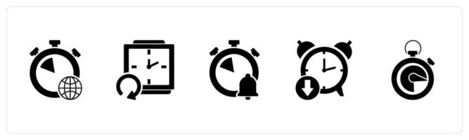 A set of 5 business icons as global time, refresh time, time notification vector