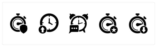 A set of 5 business icons as time security, up time, message alarm vector