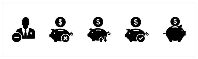 A set of 5 business icons as remove user, remove savings, bank transaction vector