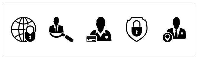 A set of 5 business icons as global security, search employee, card owner vector