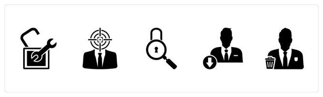 A set of 5 business icons as settings, business target, lock search vector