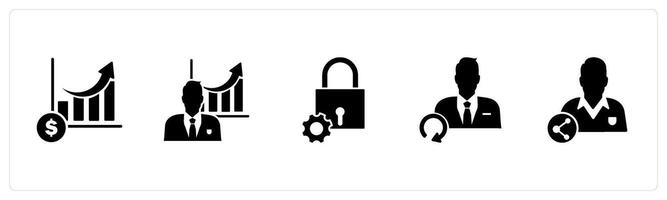 A set of 5 business icons as revenue growth, business growth, lock settings vector