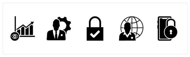A set of 5 business icons as view analysis, business management, lock vector