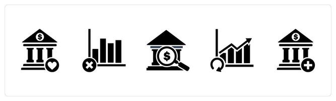 A set of 5 business icons as favorite bank, wrong growth, search bank vector