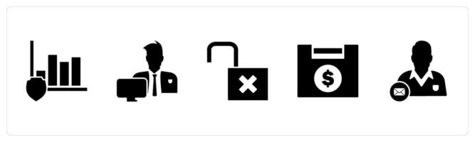 A set of 5 business icons as graph security, office work, lock vector
